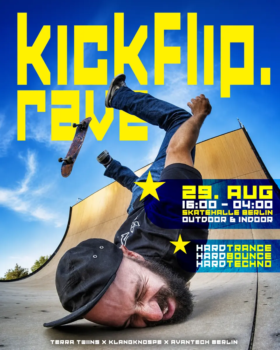 KICKFLIP RAVE (Day & Night) by TERRA TWIINS x Klangknospe — Skatehalle Berlin, Berlin