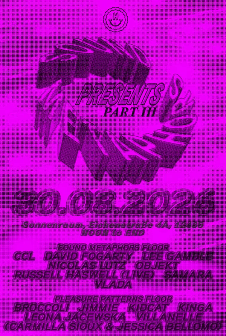 Sound Metaphors x Pleasure Patterns - PART III w/ Objekt, Vlada, Nicolas Lutz, CCL, Lee Gamble… — Sonnenraum, Berlín