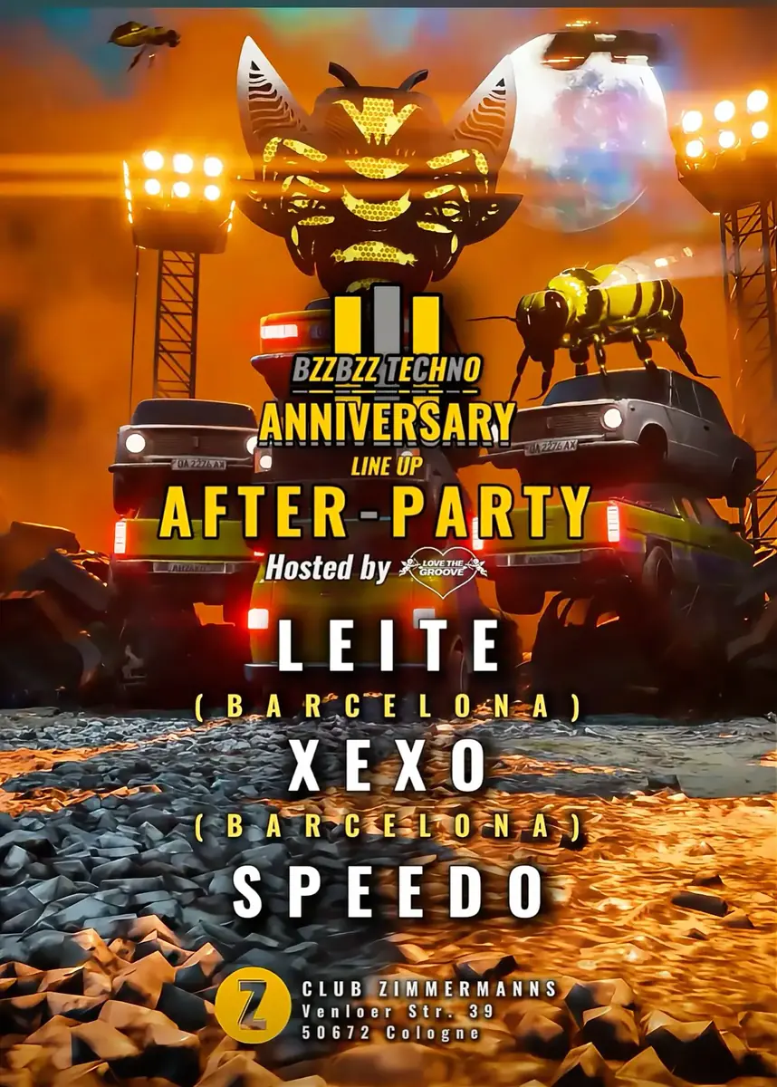 BZZBZZ TECHNO 3 YEAR ANNIVERSARY AFTERHOUR — Club Zimmermanns, Cologne