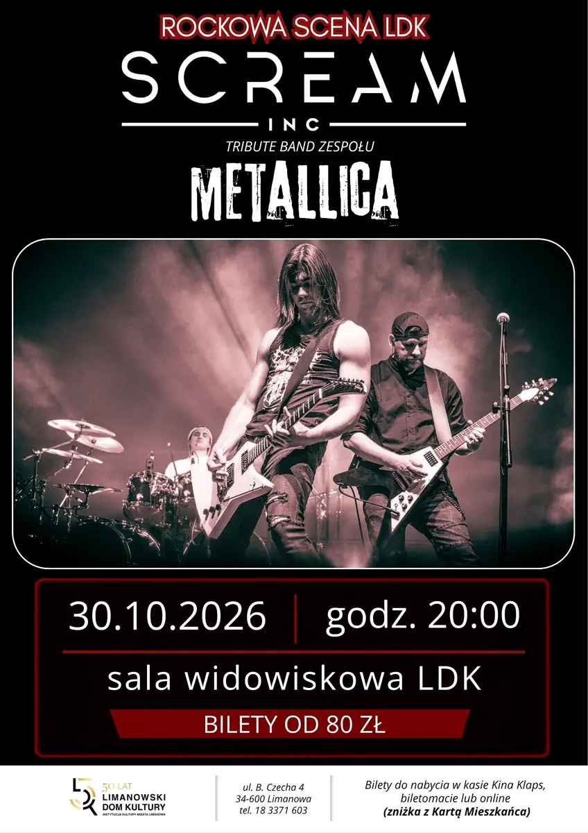 Konzert - Scream Inc. - Tribute to Metallica — Limanowski Dom Kultury, Limanowa