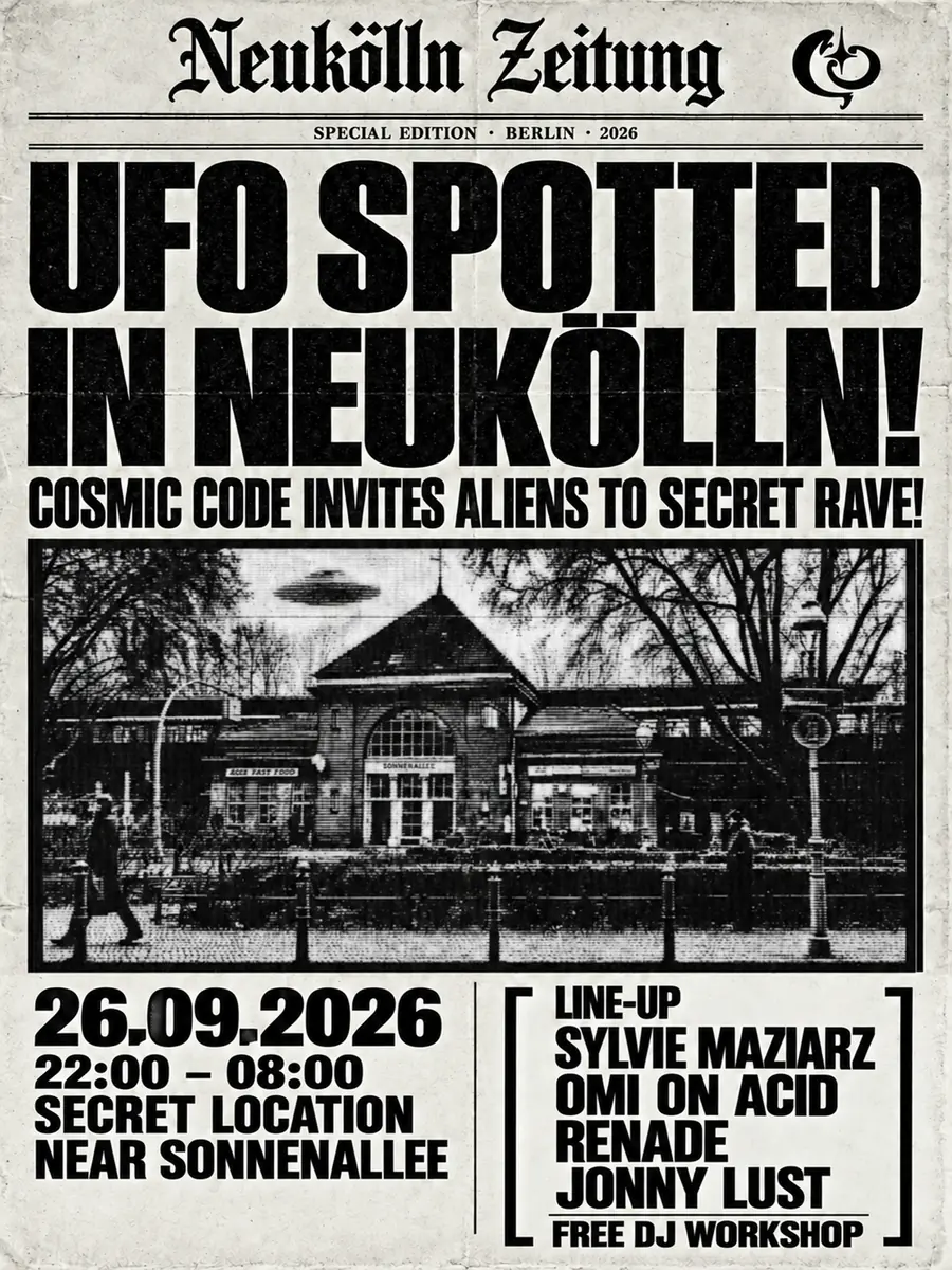 COSMIC CODE INVITES Aliens TO SECRET RAVE — TBA - Secret Location, Berlin