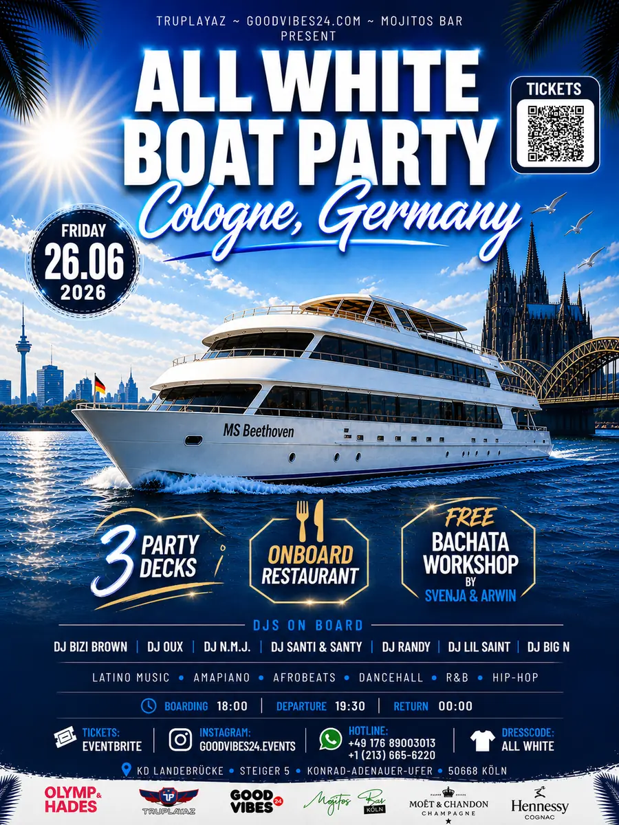 ALL WHITE BOAT PARTY (Vol 1) Summer 2026 — MS Beethoven, Kolín nad Rýnem