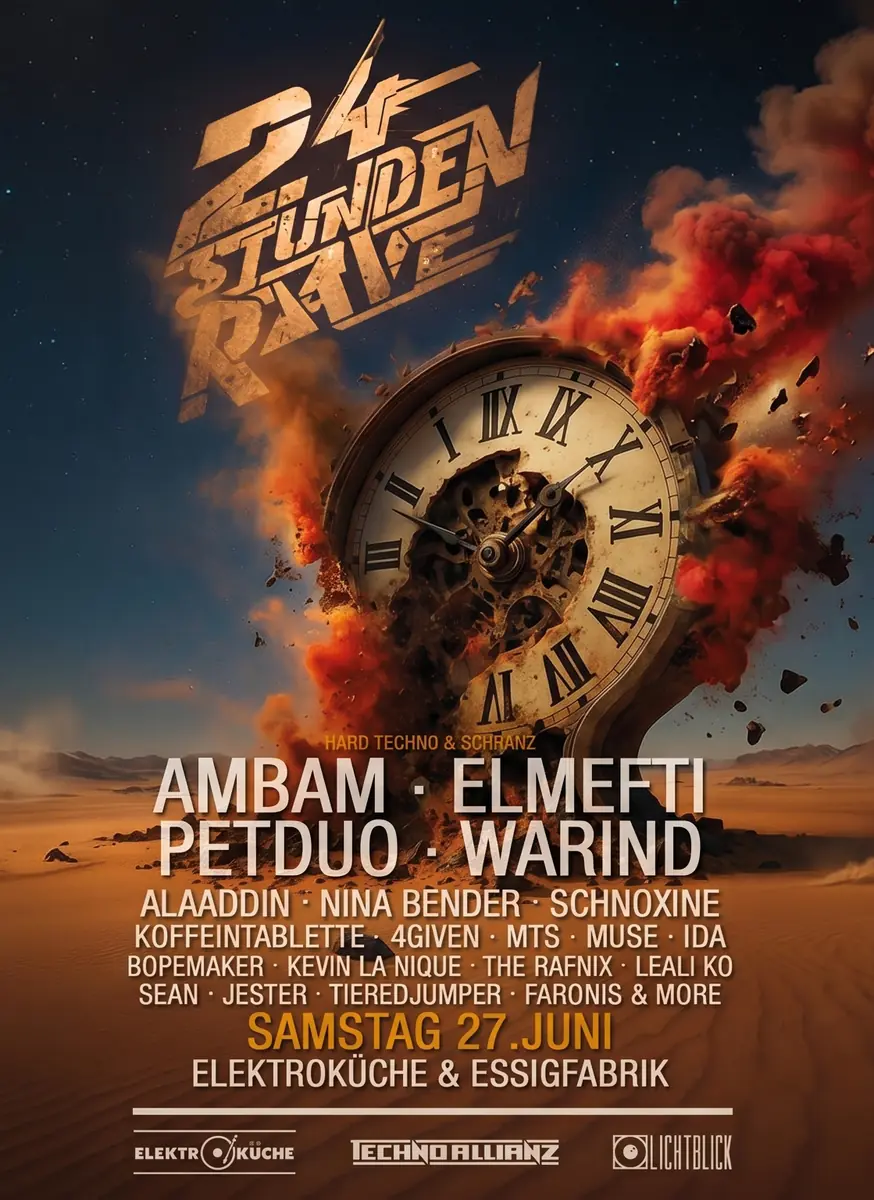 24 STUNDEN RAVE - Indoor + Open Air s Elmeft, AMBAM, PETDuo, Warendorfs — Elektroküche, Kolín nad Rýnem