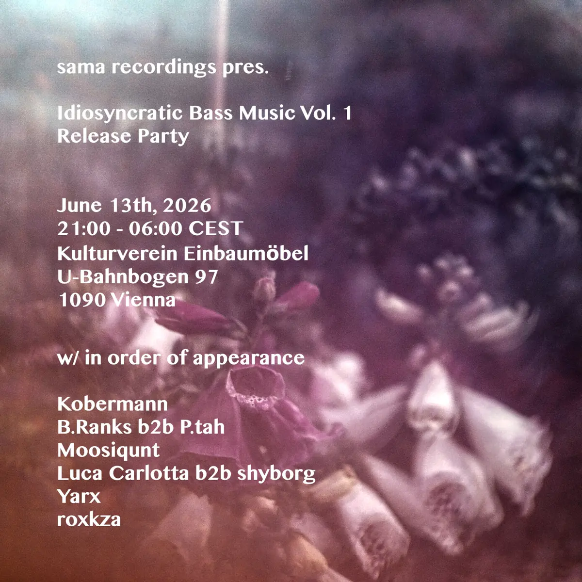 sama recordings pres. Idiosyncratic Bass Music Vol. 1 — Kulturverein Einbaumöbel - 1bm, Wien
