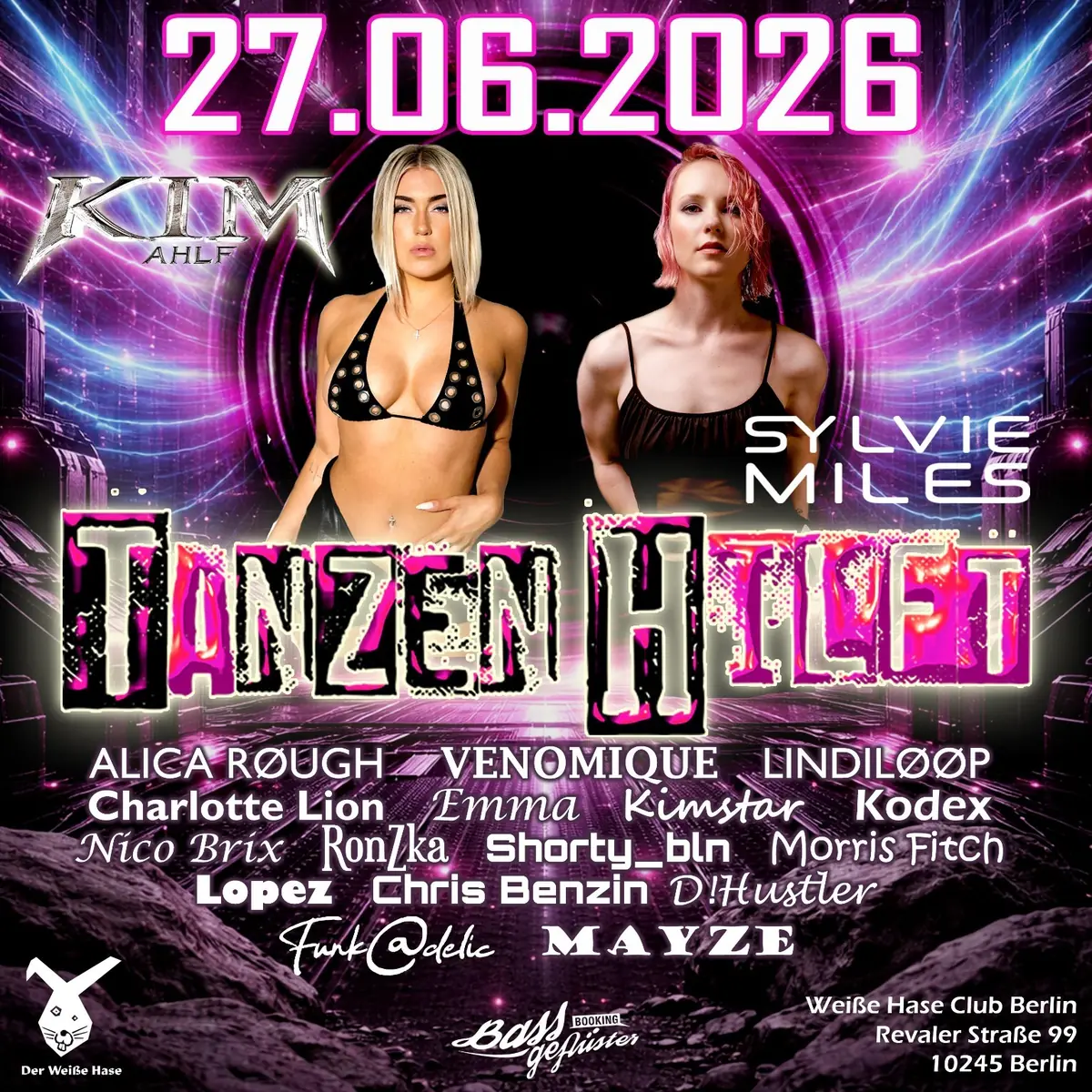 Tanzen Hilft/Kim Ahlf/Sylvie Miles/Venomique/Charlotte Lion/Emma/Kimstar/Kodex/Mayze — Der Weiße Hase, Берлін