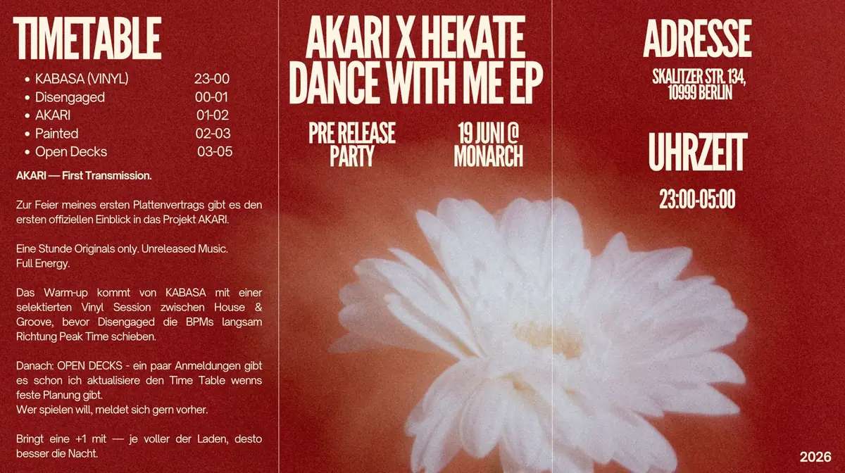 AKARI X HEKATE PRE LISTENING PARTY — Monarch, Berlin