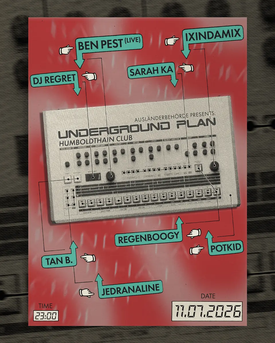 Ausländerbehörde presents: UNDERGROUND PLAN w/ Ben Pest (Live), Ixindamix, Sarah Ka and more — Humboldthain Club, Berlin