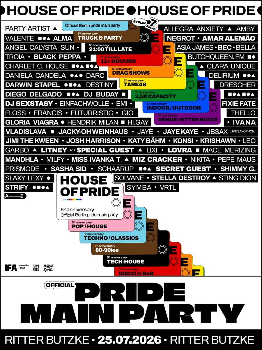 House of Pride - Oficiální hlavní párty Berlin Pride — Ritter Butzke, Berlín