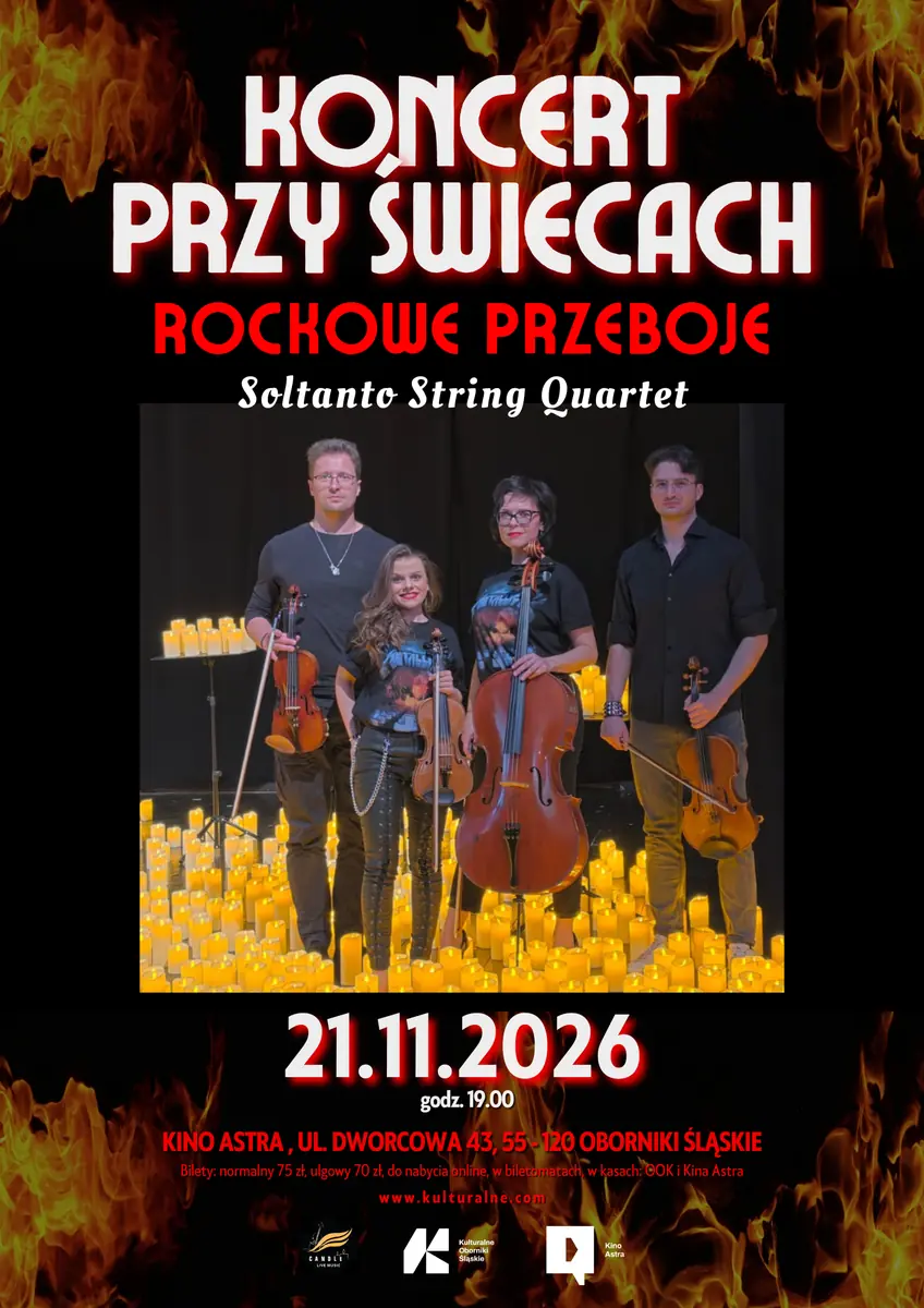 KONCERT PRZY ŚWIECACH “MUZYKA ROCKOWA" — Kino Astra w Obornikach Śląskich, Oborniki Śląskie