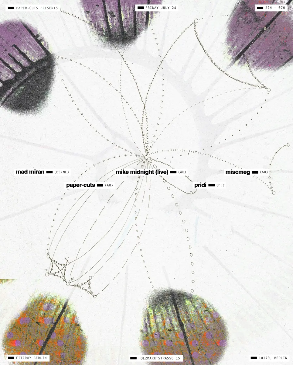 Paper-Cuts present mad miran, Mike Midnight (Live), Miscmeg, Paper-Cuts, Pridi - Fitzroy Berlin — Fitzroy, Берлін
