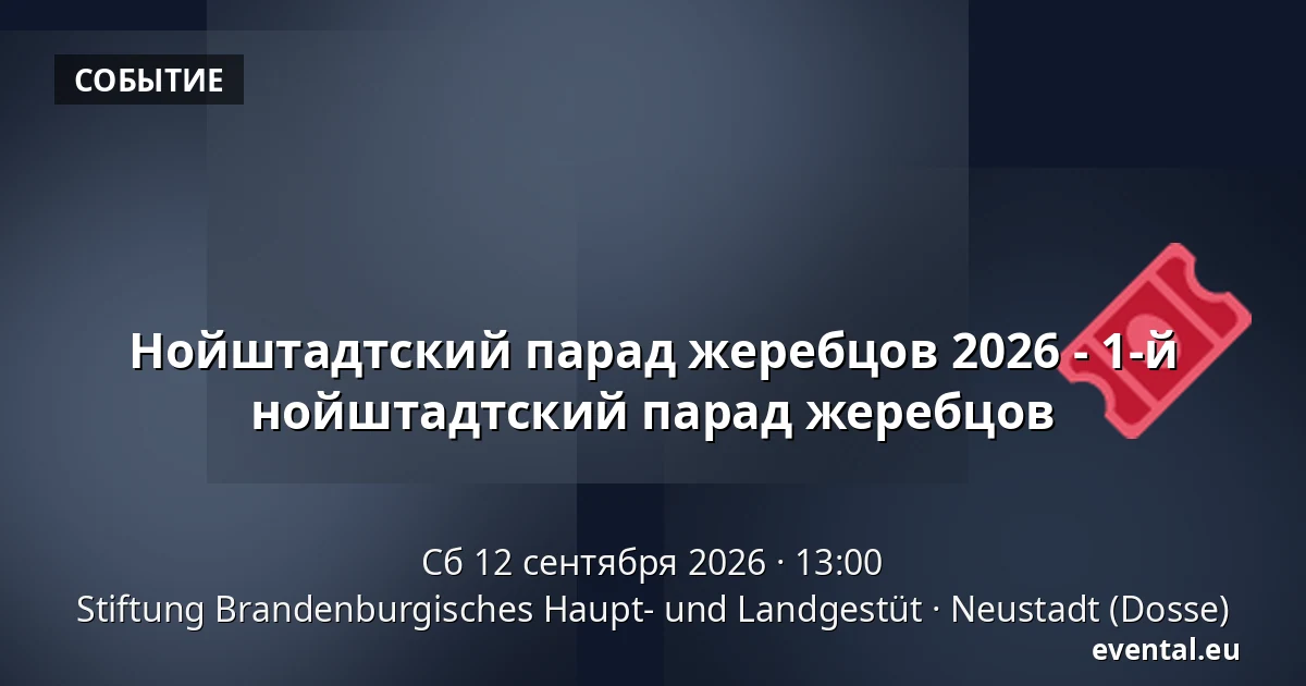 Нойштадтский парад жеребцов 2026 - 1-й нойштадтский парад жеребцов — Stiftung Brandenburgisches Haupt- und Landgestüt, Neustadt (Dosse)